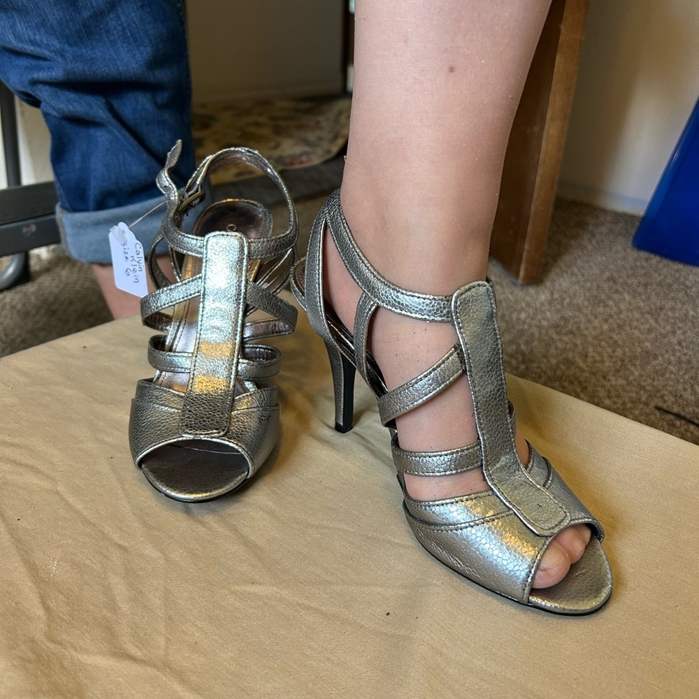 Elegant Silver Strappy Heels